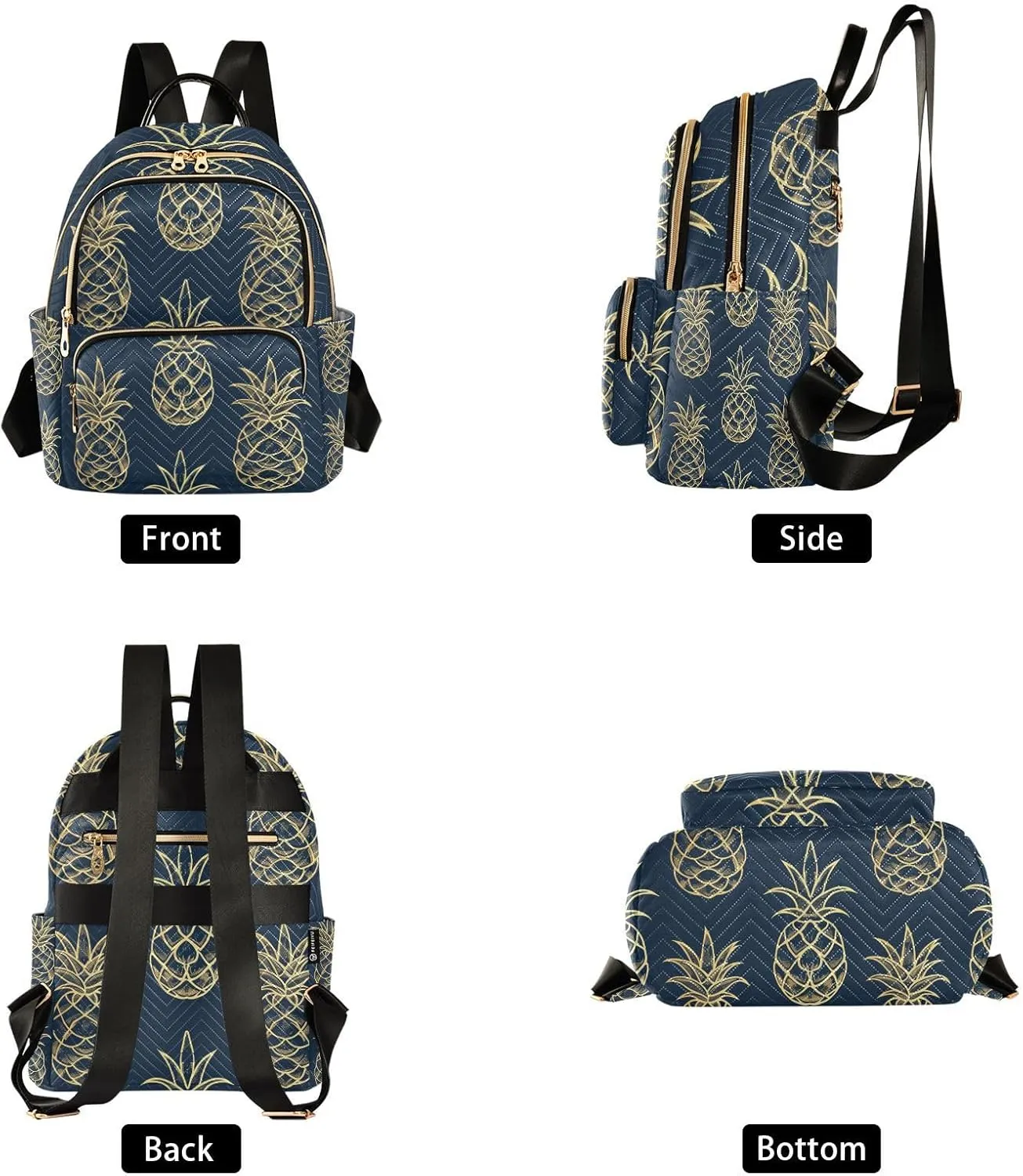 ALAZA Gold Pineapple on Blue Mini Backpack Purse for Women Travel Bag Lightweight Shoulder Bag Fashion Daypack