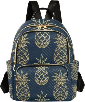 ALAZA Gold Pineapple on Blue Mini Backpack Purse for Women Travel Bag Lightweight Shoulder Bag Fashion Daypack