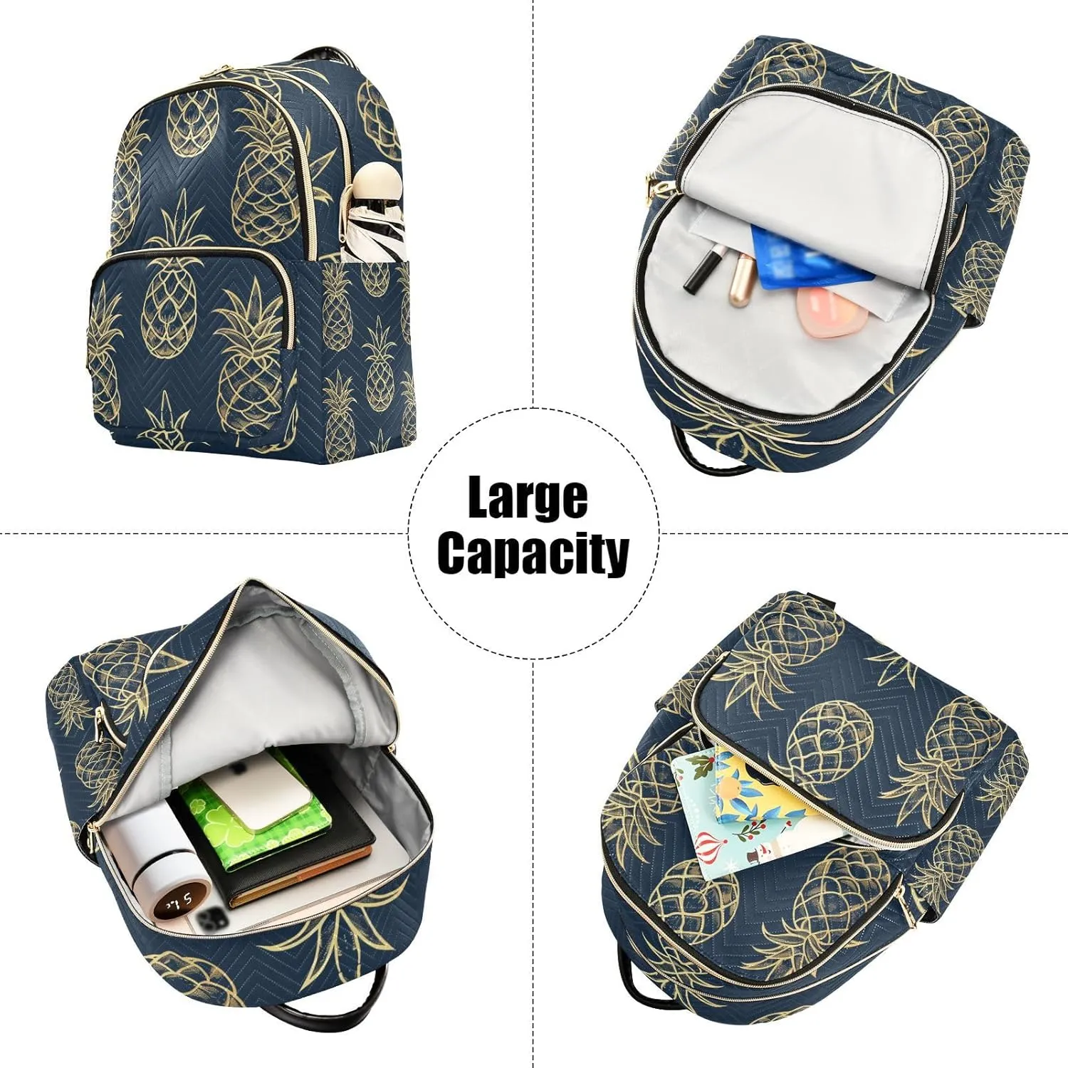 ALAZA Gold Pineapple on Blue Mini Backpack Purse for Women Travel Bag Lightweight Shoulder Bag Fashion Daypack