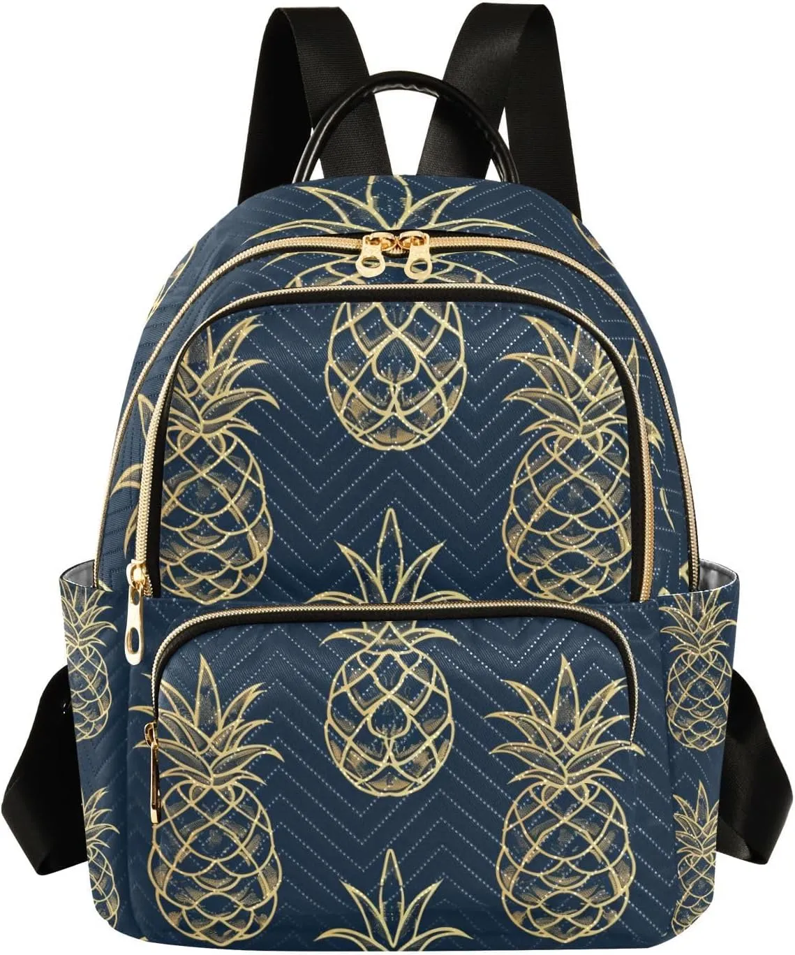 ALAZA Gold Pineapple on Blue Mini Backpack Purse for Women Travel Bag Lightweight Shoulder Bag Fashion Daypack