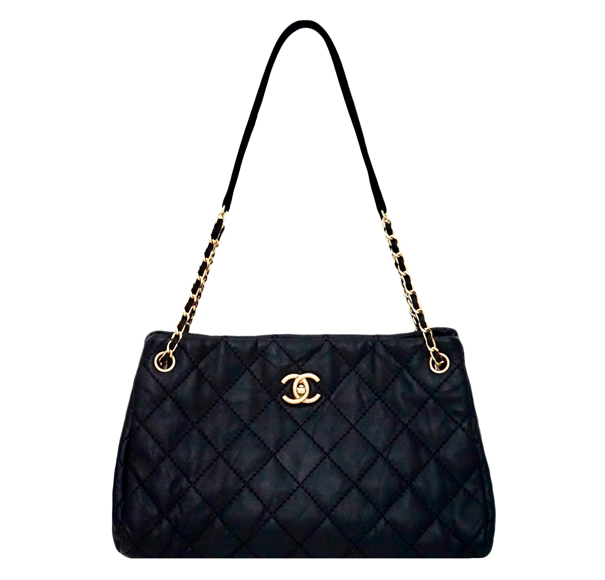 Authentic Chanel Black Calfskin Modern Quilted Tote