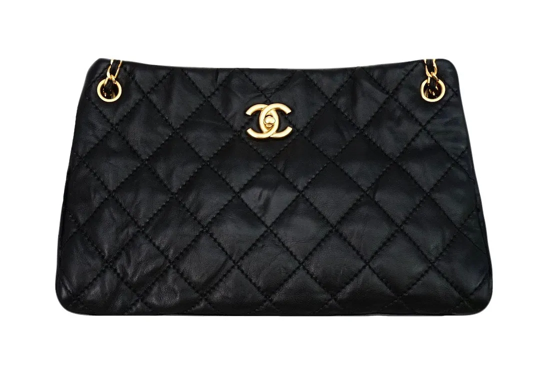 Authentic Chanel Black Calfskin Modern Quilted Tote