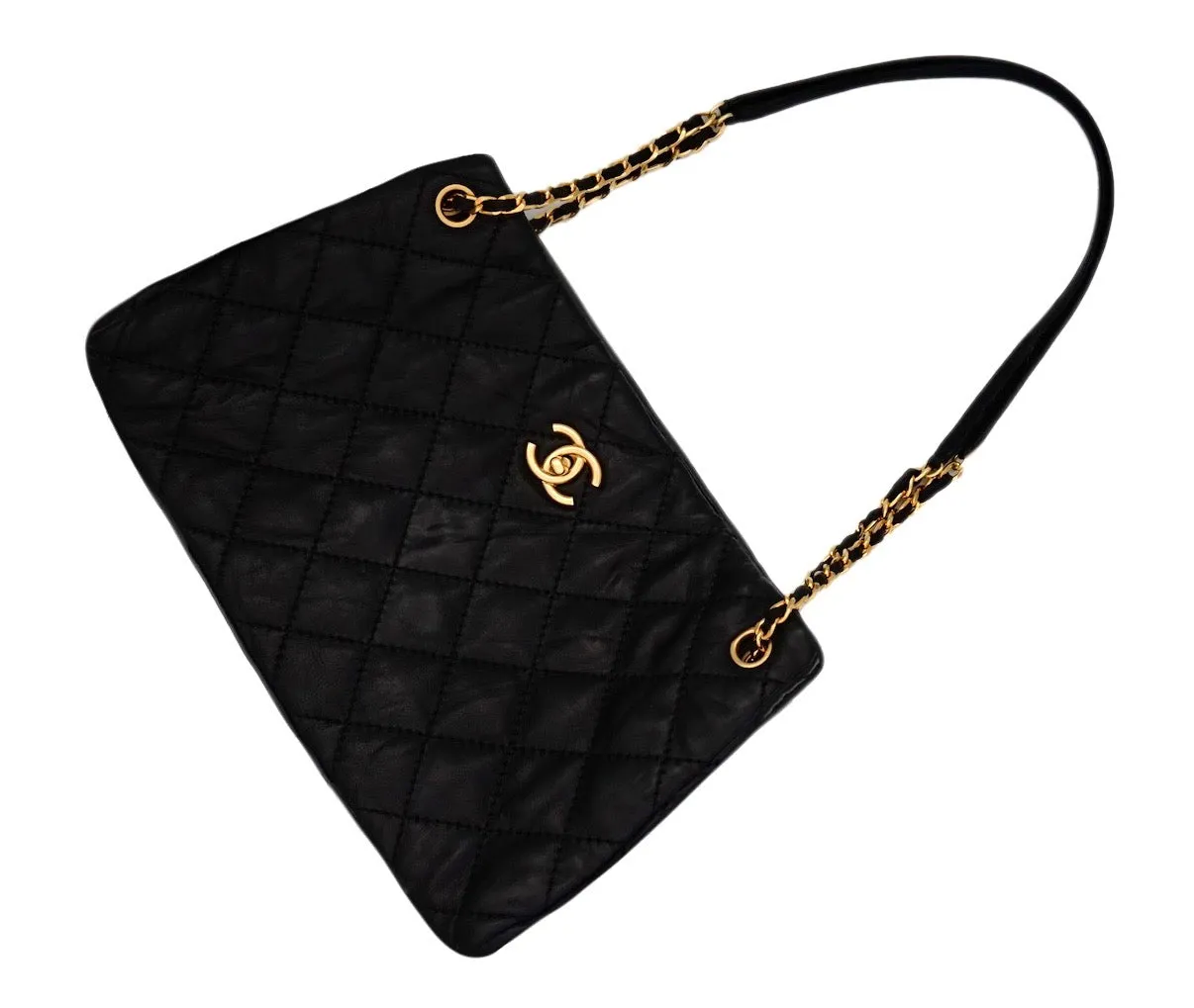 Authentic Chanel Black Calfskin Modern Quilted Tote