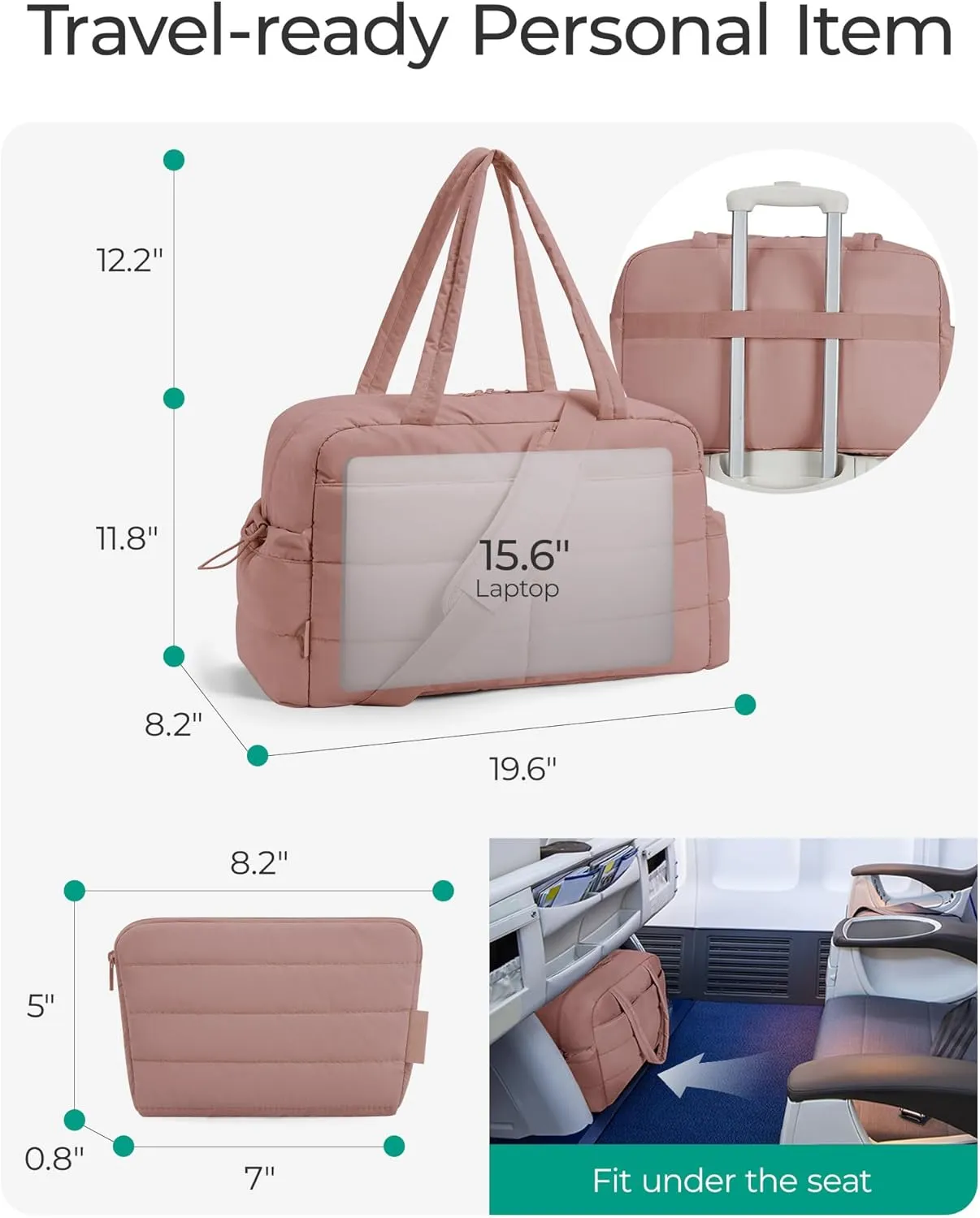 BAGSMART Gym Bag for Women, 31L Travel Duffle Bag Puffer Tote Quilted Laptop Carry on, Weekender Overnight Organizer for Travel, Water Resistant, Dark Pink