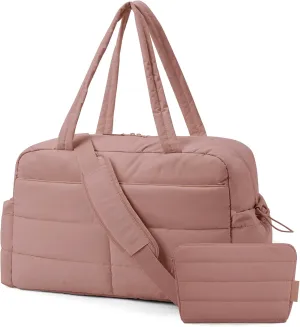 BAGSMART Gym Bag for Women, 31L Travel Duffle Bag Puffer Tote Quilted Laptop Carry on, Weekender Overnight Organizer for Travel, Water Resistant, Dark Pink
