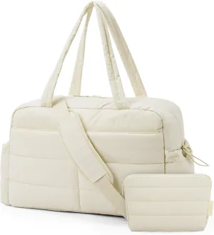 BAGSMART Gym Bag for Women with Toiletry Pouch, Lightweight Weekender Bags for Women with Wet Pocket, 31L Quilted Travel Duffle Carry On Bag, Weekender Overnight Bag for Travel,Water Resistant, Beige