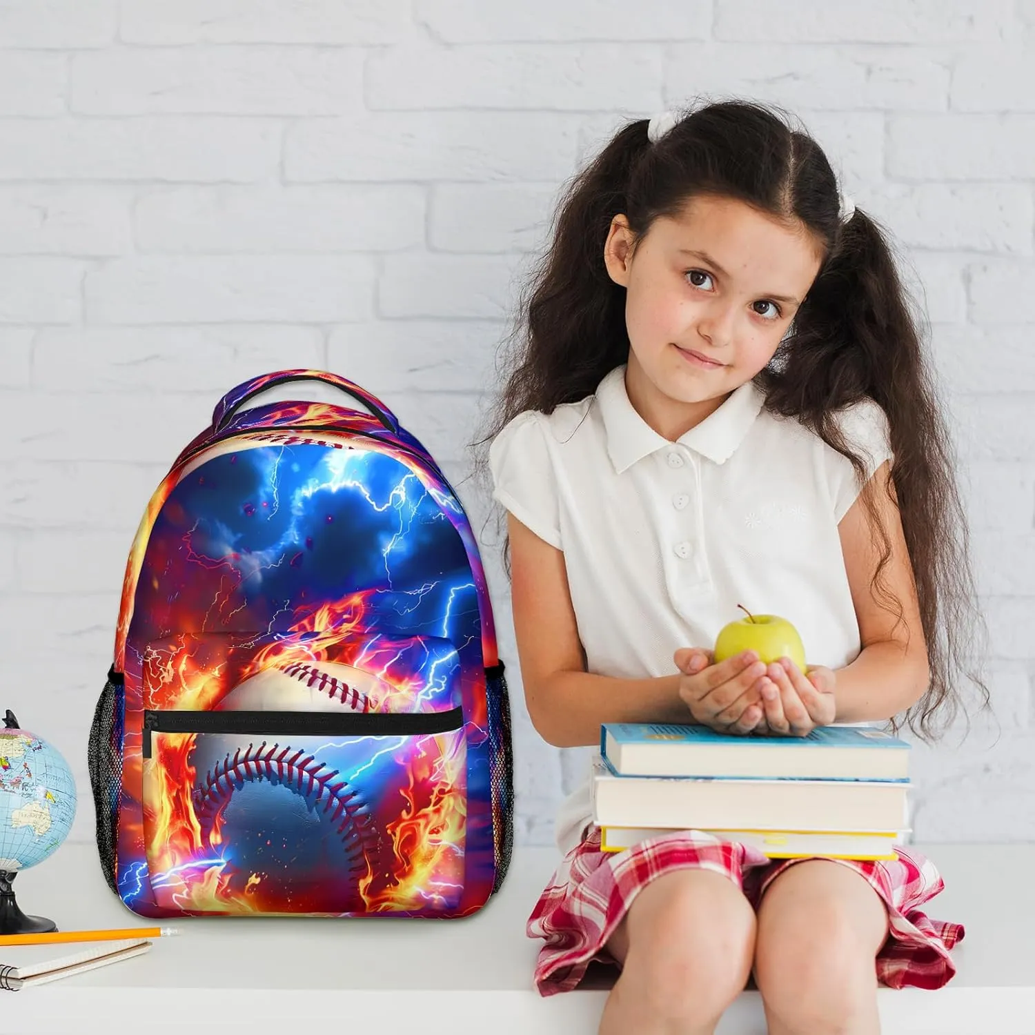 Baseball Themed Backpack for Boys Girls Bookbags Lightweight Adjustable Elementary Middle High School Bags for Kids Children Teenagers Travel Daypack Laptop Hiking Backpacks