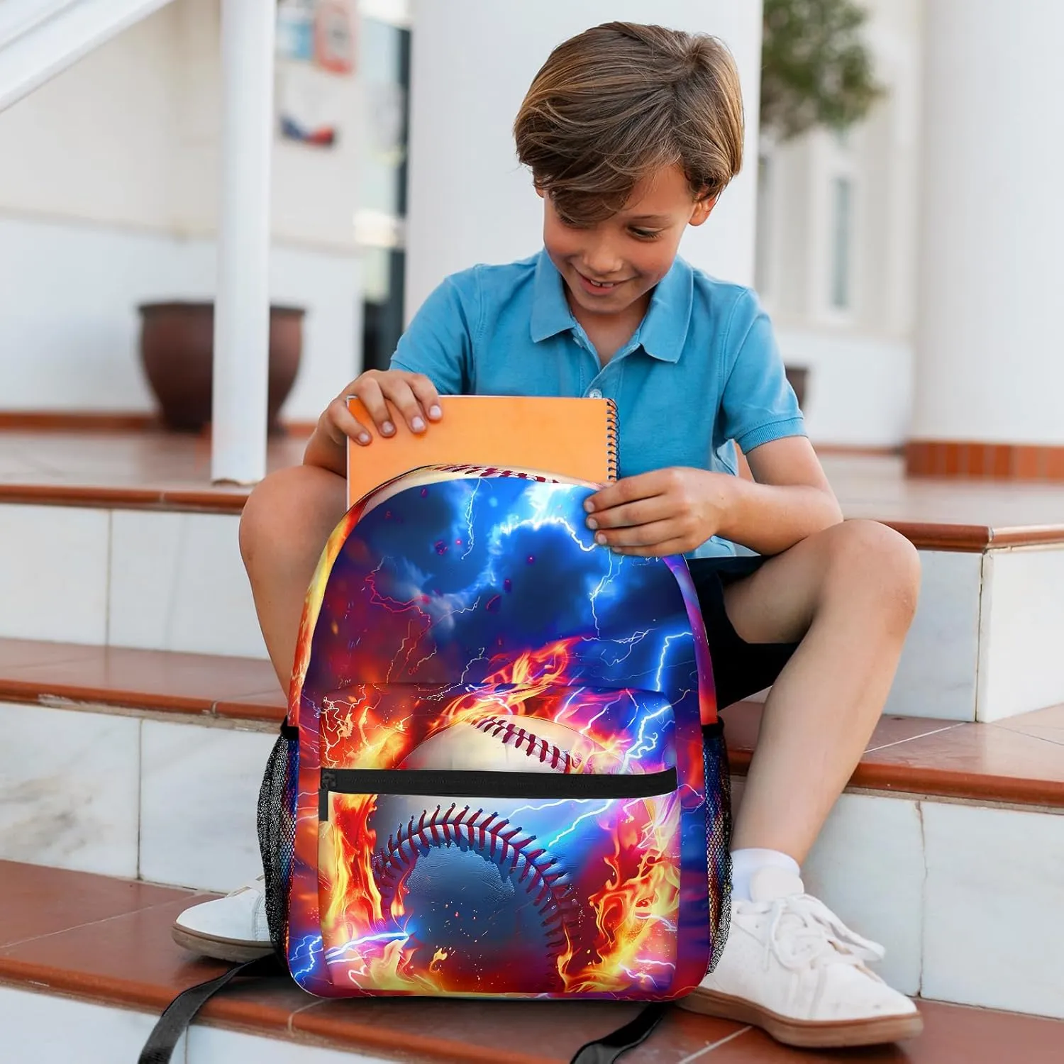 Baseball Themed Backpack for Boys Girls Bookbags Lightweight Adjustable Elementary Middle High School Bags for Kids Children Teenagers Travel Daypack Laptop Hiking Backpacks