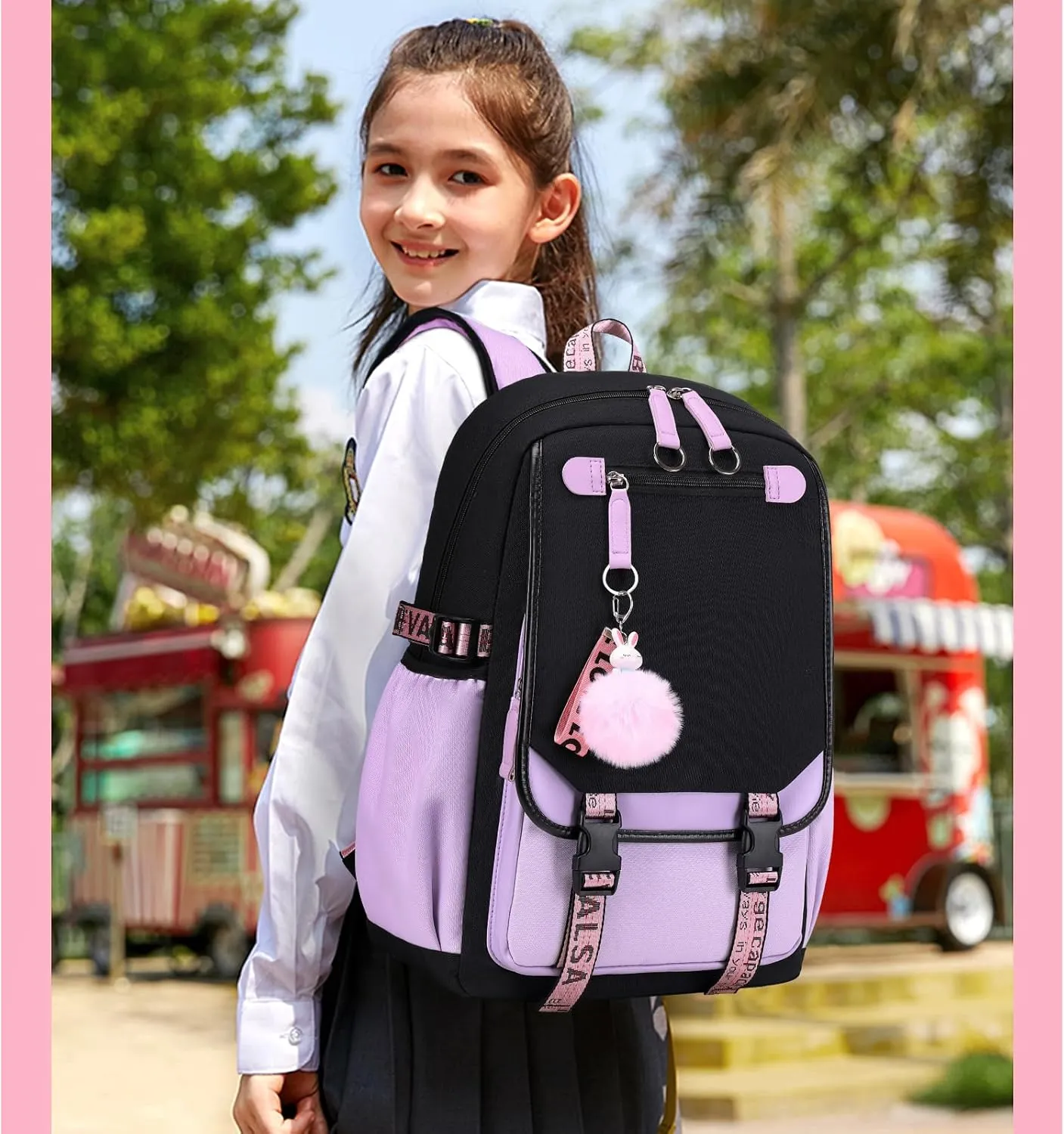 Bevalsa Backpack with Lunch Bag Bookbag Set for Girls Kids Middle High School College Student 21L Casual Daypack Children Schoolbag Bookbag with USB Charging Port (Purple)
