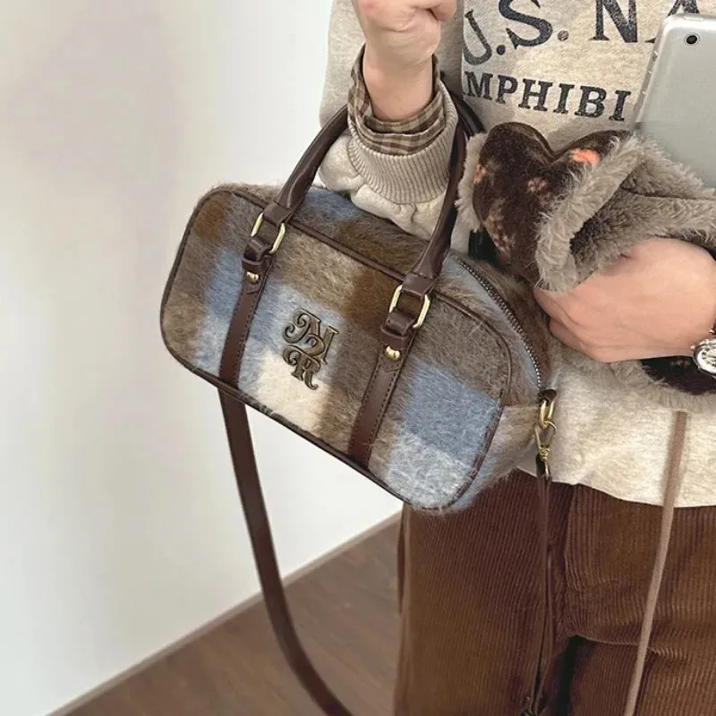 binfenxie Vintage Plaid Womens Handbag College Style New Fashion Bowling Shoulder Bag Aesthetic Original Female Pillow Crossbody Bag