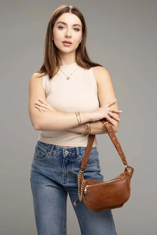 Brown / Black PU Leather Sling Bag