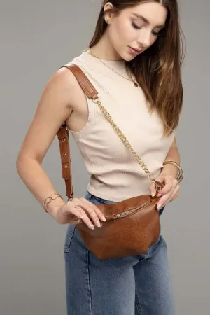 Brown / Black PU Leather Sling Bag