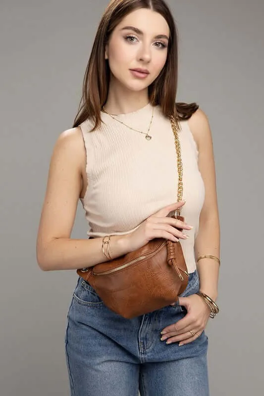 Brown / Black PU Leather Sling Bag