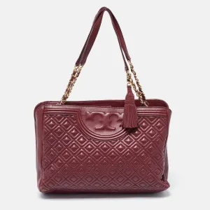 Burgundy Quilted Leather Fleming Chain Tote