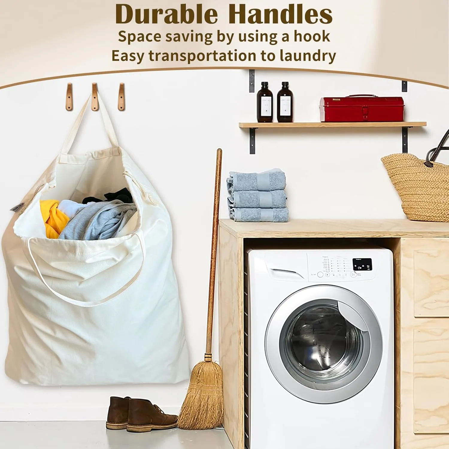 Canvas Laundry Bag 40in x 35in, Thick Cotton Laundry Bag with Handles & Drawstring, Extra Large Heavy Duty Washable Basket Liner Hamper Liner Storage Sack for Travel, Camp, College (XXL, 1 Pack)