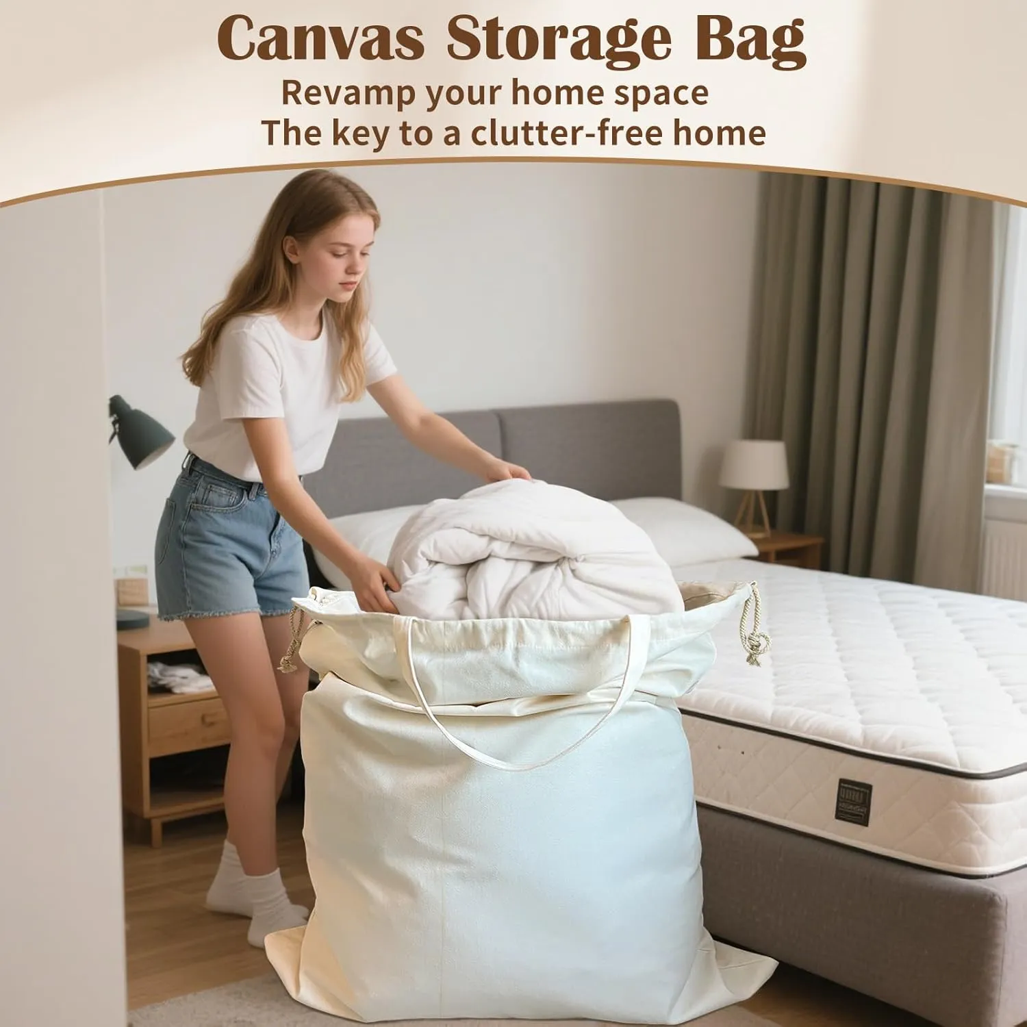 Canvas Laundry Bag 40in x 35in, Thick Cotton Laundry Bag with Handles & Drawstring, Extra Large Heavy Duty Washable Basket Liner Hamper Liner Storage Sack for Travel, Camp, College (XXL, 1 Pack)
