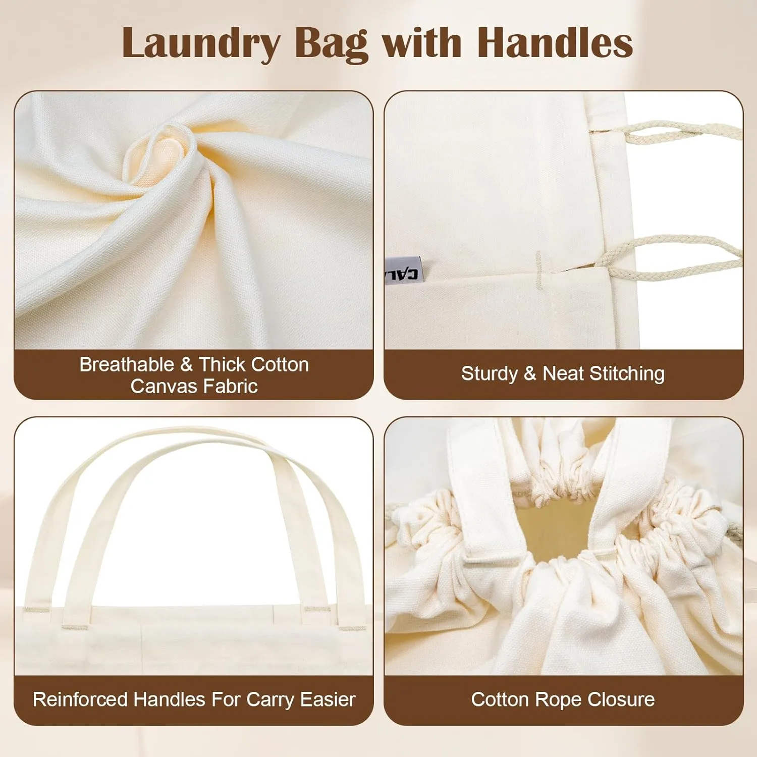 Canvas Laundry Bag 40in x 35in, Thick Cotton Laundry Bag with Handles & Drawstring, Extra Large Heavy Duty Washable Basket Liner Hamper Liner Storage Sack for Travel, Camp, College (XXL, 1 Pack)