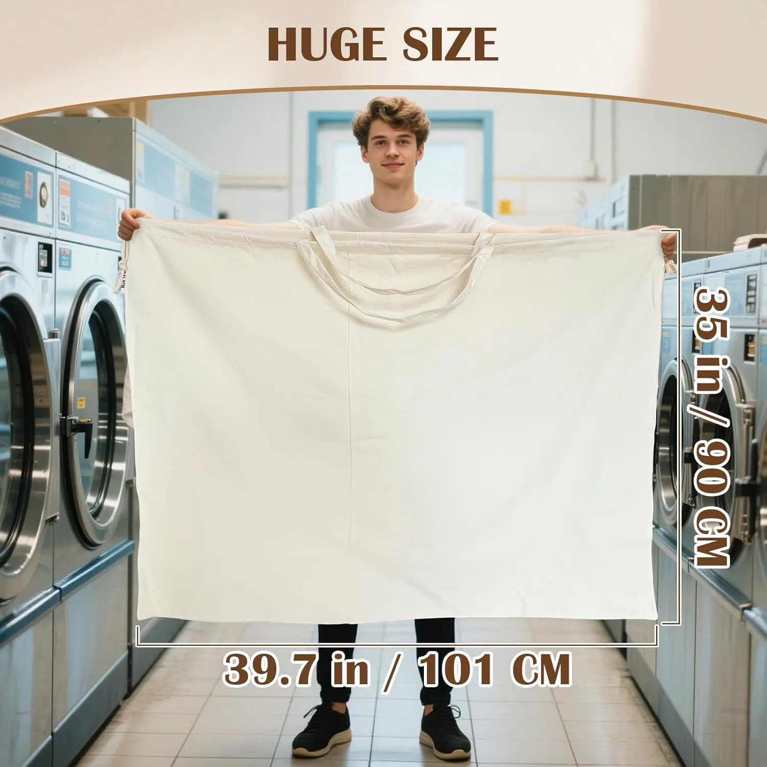 Canvas Laundry Bag 40in x 35in, Thick Cotton Laundry Bag with Handles & Drawstring, Extra Large Heavy Duty Washable Basket Liner Hamper Liner Storage Sack for Travel, Camp, College (XXL, 1 Pack)