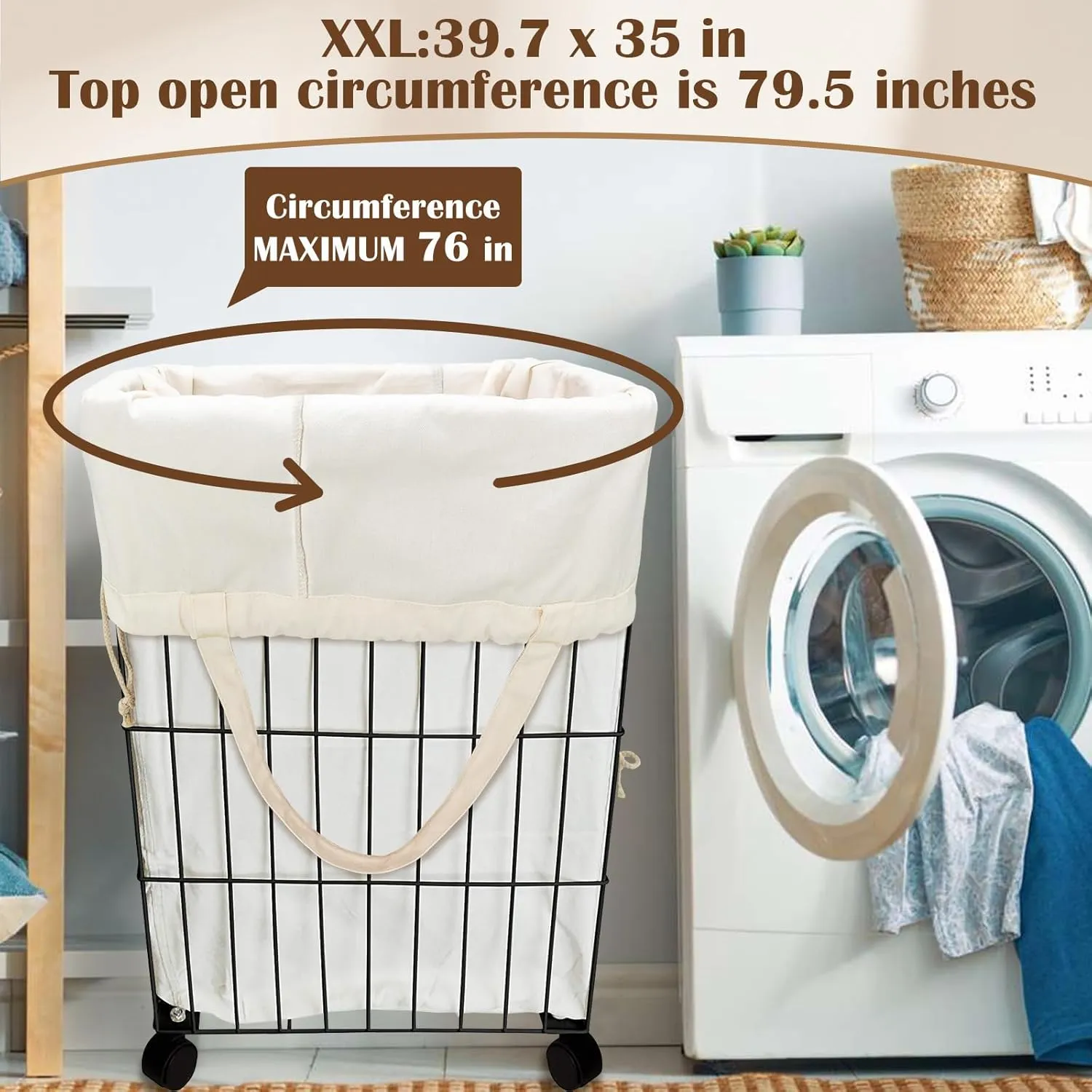 Canvas Laundry Bag 40in x 35in, Thick Cotton Laundry Bag with Handles & Drawstring, Extra Large Heavy Duty Washable Basket Liner Hamper Liner Storage Sack for Travel, Camp, College (XXL, 1 Pack)