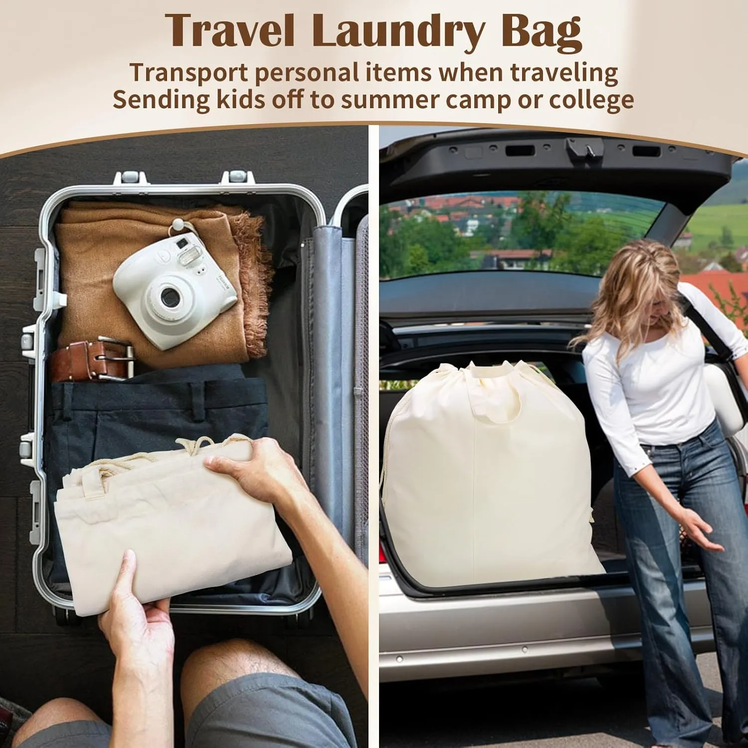 Canvas Laundry Bag 40in x 35in, Thick Cotton Laundry Bag with Handles & Drawstring, Extra Large Heavy Duty Washable Basket Liner Hamper Liner Storage Sack for Travel, Camp, College (XXL, 1 Pack)