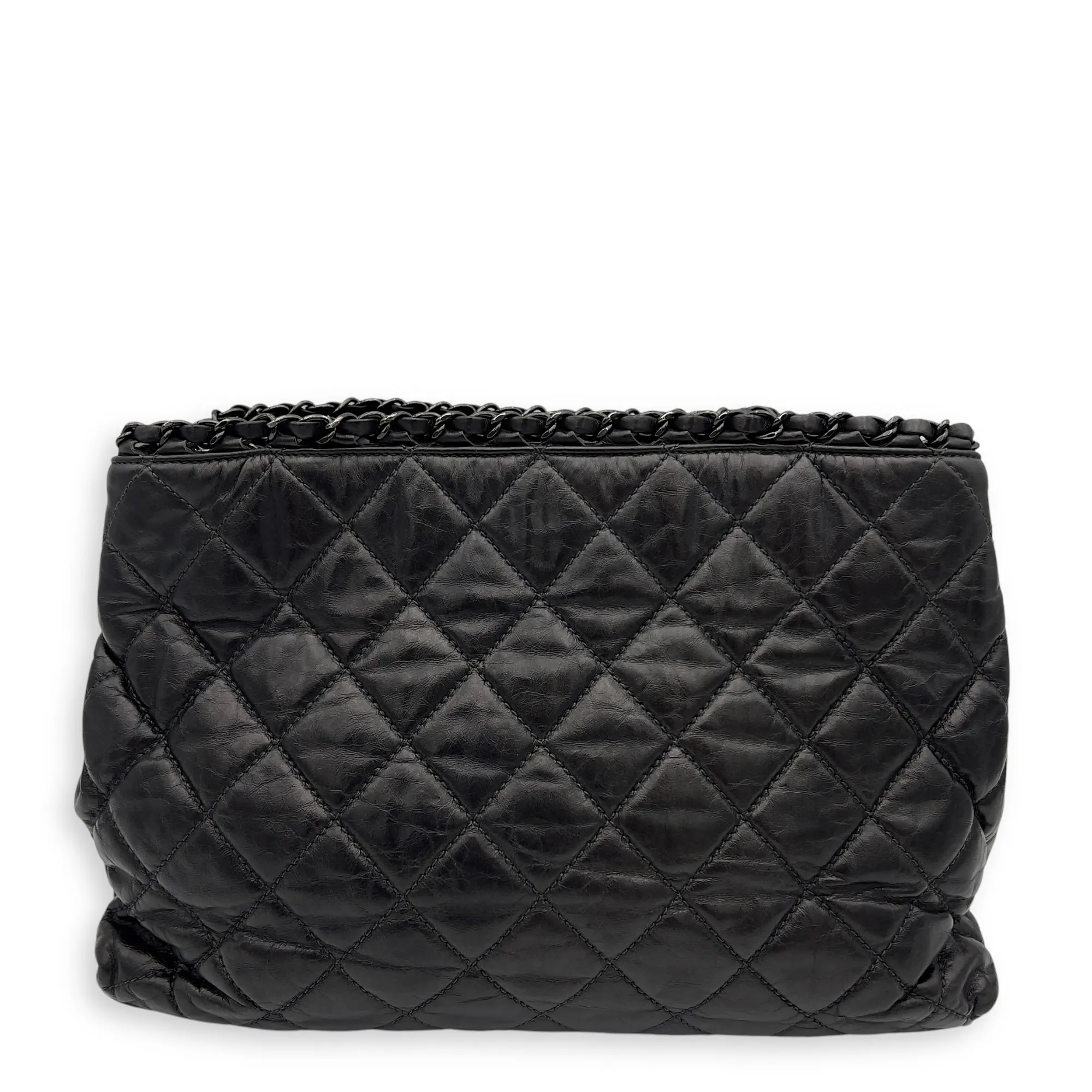 Chain Quilt Black Tote Bag in Calfskin, so black hardware