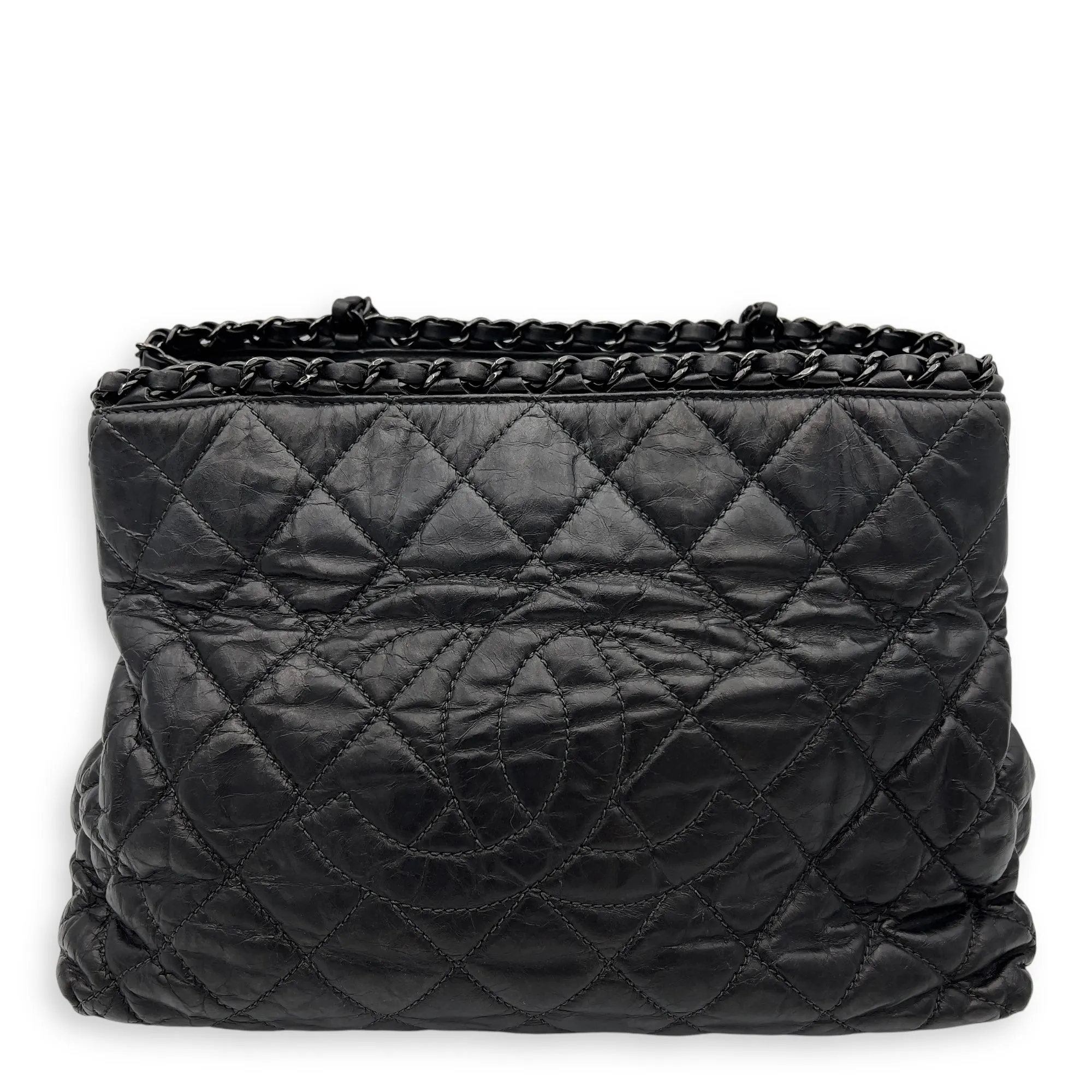 Chain Quilt Black Tote Bag in Calfskin, so black hardware