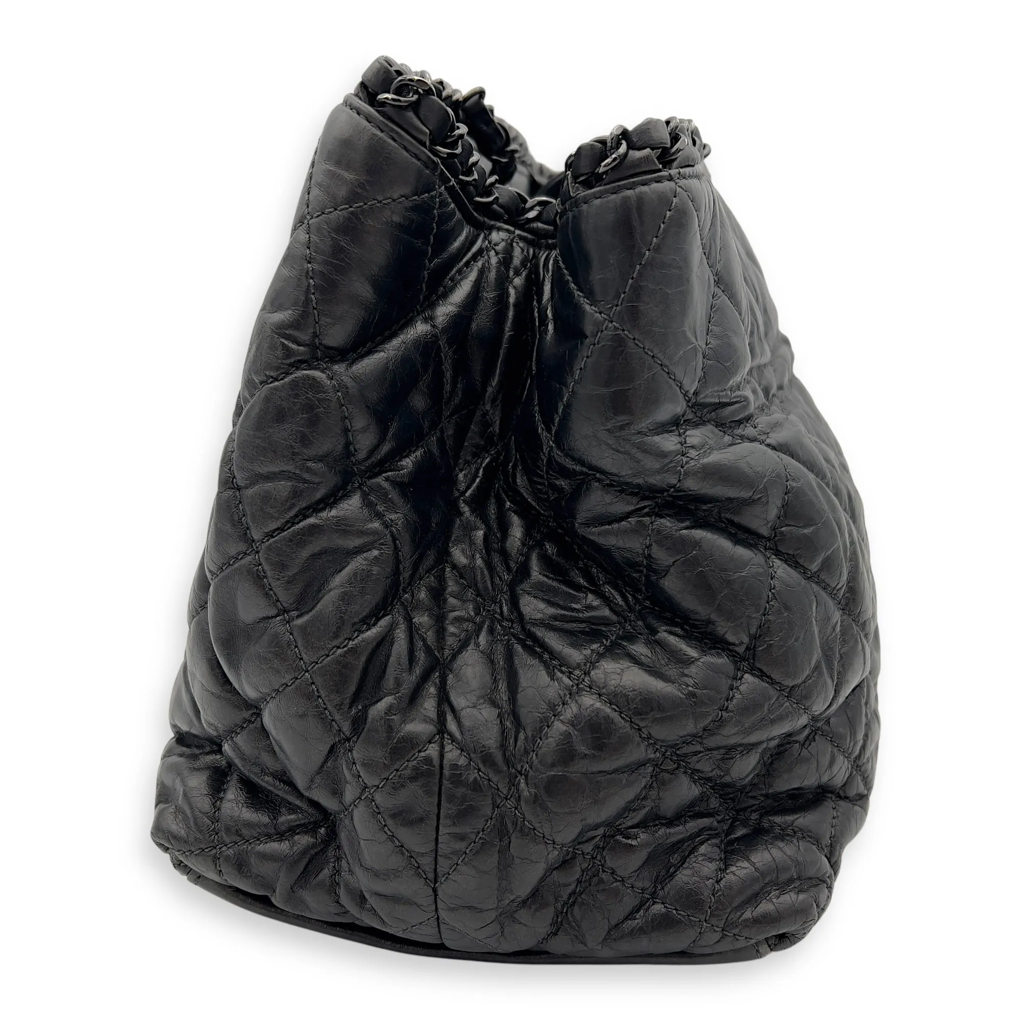 Chain Quilt Black Tote Bag in Calfskin, so black hardware
