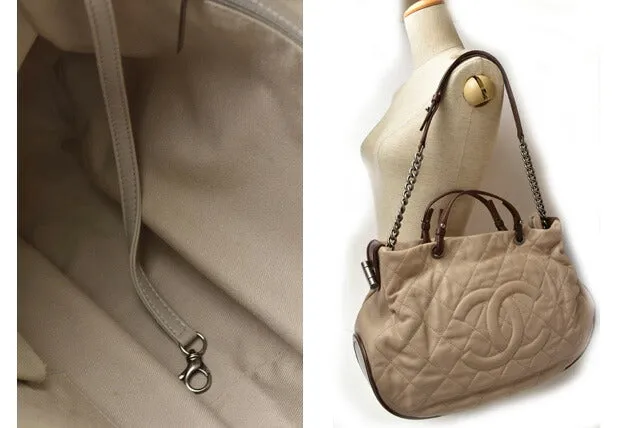 Chanel 2way Leather Tote/Shoulder Bag Chain Coco Mark Quilted