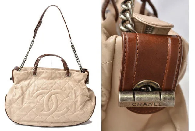 Chanel 2way Leather Tote/Shoulder Bag Chain Coco Mark Quilted