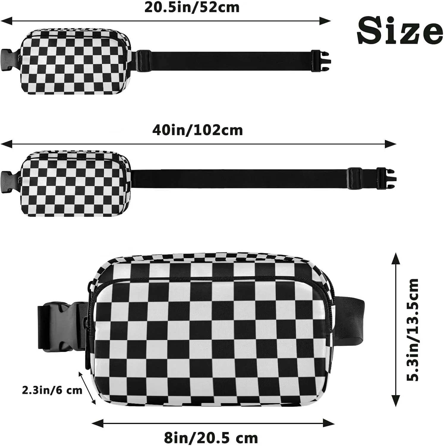 Checkerboard Plaid Fanny Pack for Women Men Crossbody Belt Bag Fashion Waist Packs Purse with Adjustable Strap Bum Bag for Teen Girls Boys
