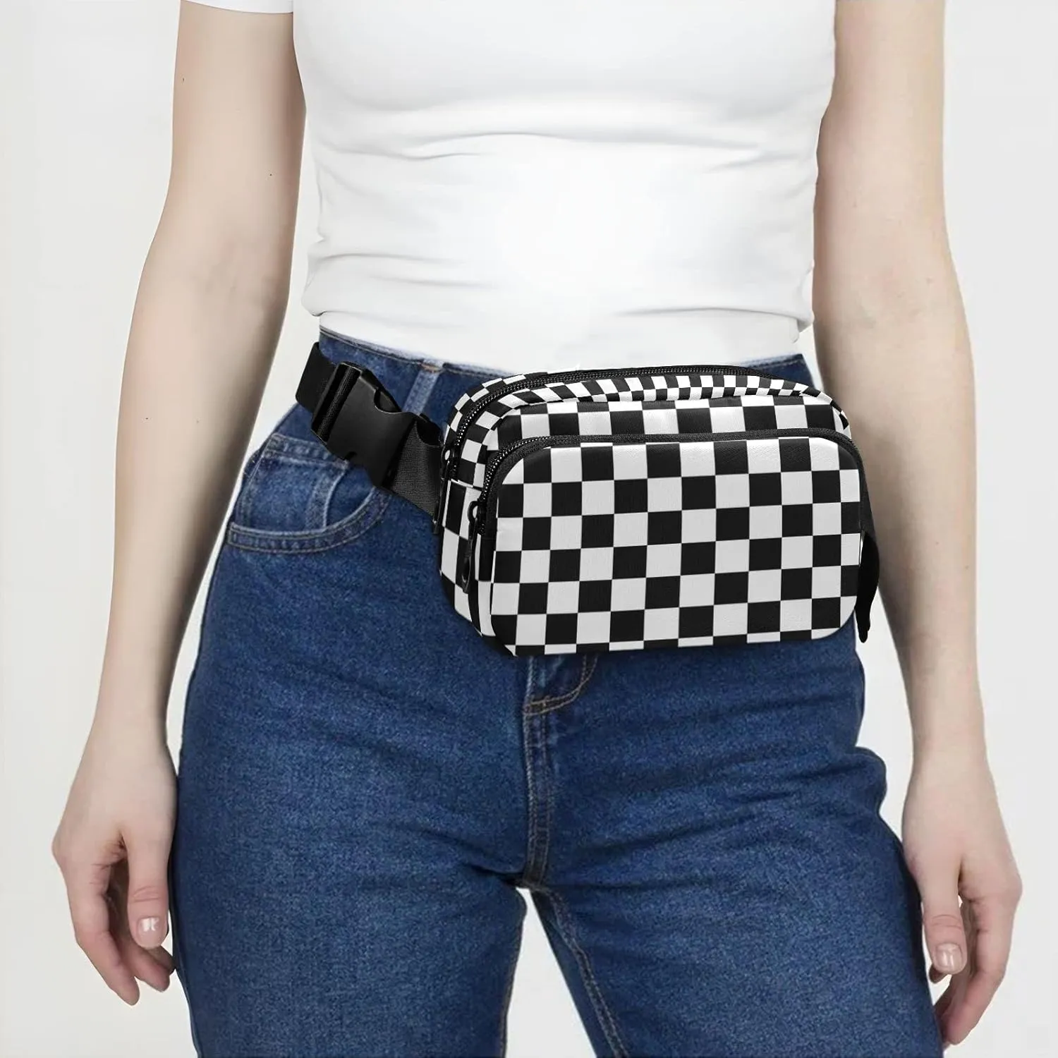 Checkerboard Plaid Fanny Pack for Women Men Crossbody Belt Bag Fashion Waist Packs Purse with Adjustable Strap Bum Bag for Teen Girls Boys