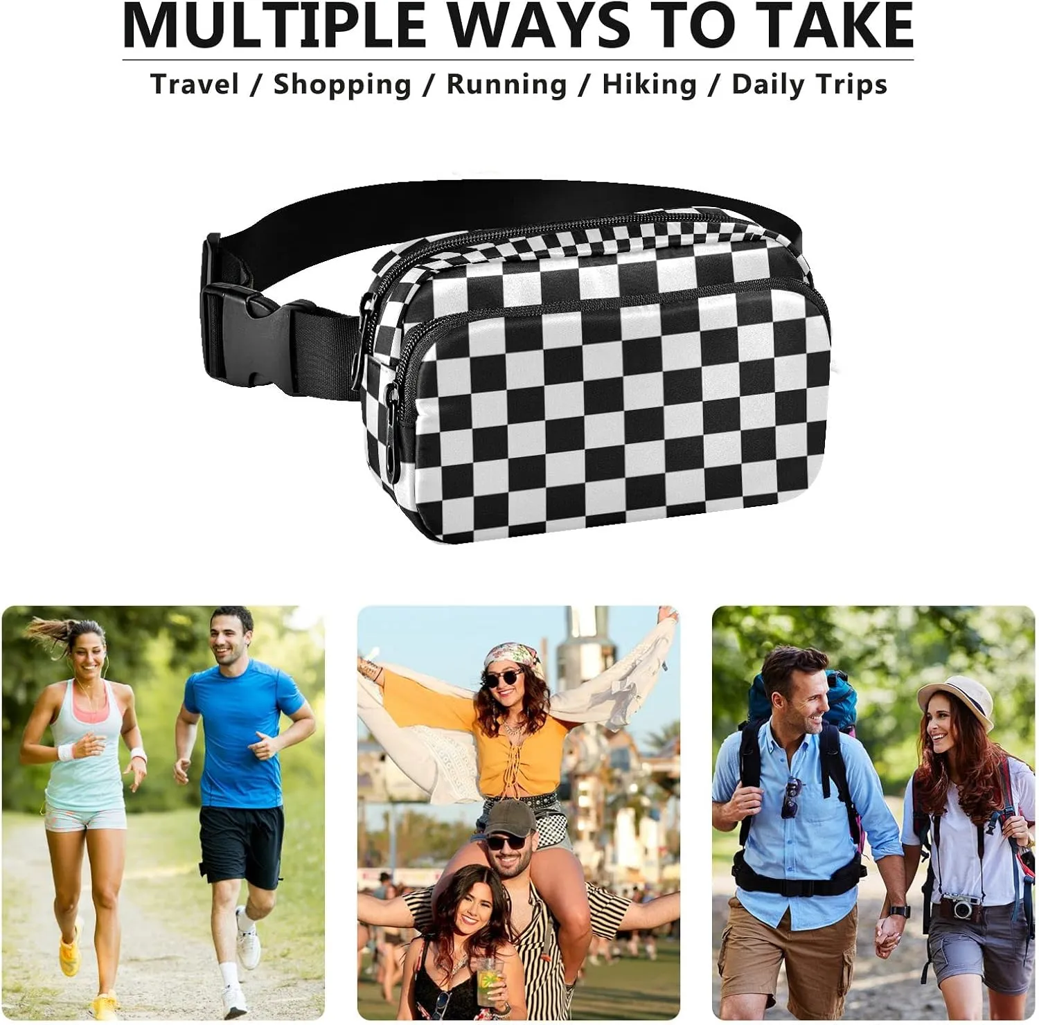 Checkerboard Plaid Fanny Pack for Women Men Crossbody Belt Bag Fashion Waist Packs Purse with Adjustable Strap Bum Bag for Teen Girls Boys