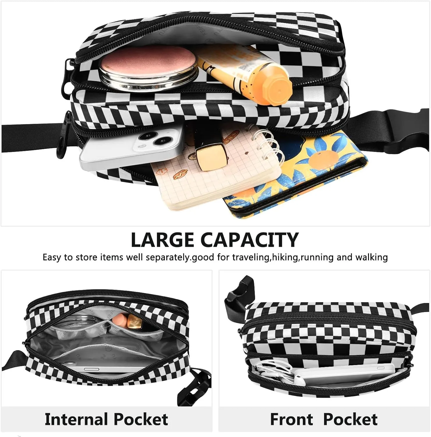 Checkerboard Plaid Fanny Pack for Women Men Crossbody Belt Bag Fashion Waist Packs Purse with Adjustable Strap Bum Bag for Teen Girls Boys