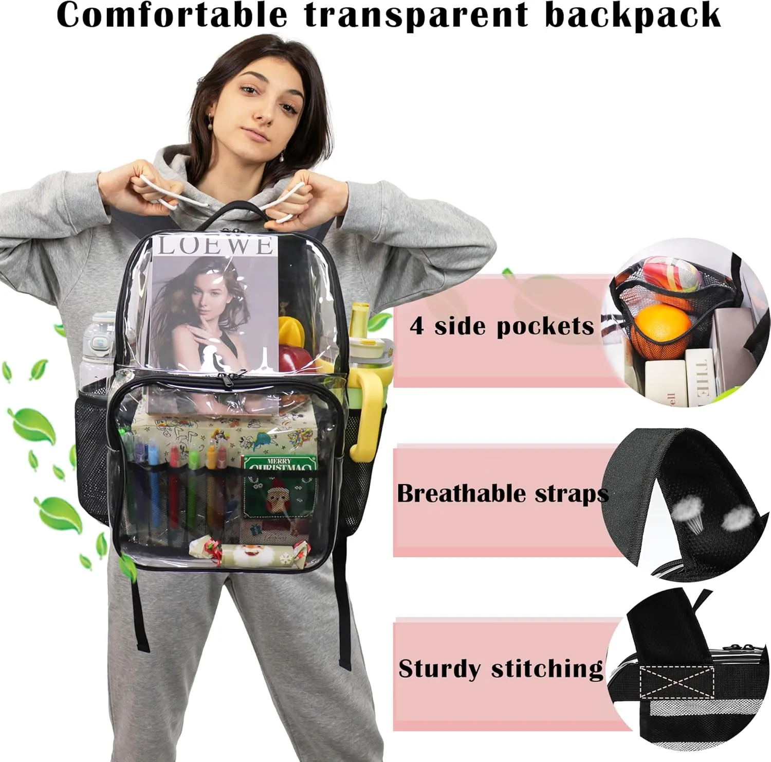 Clear Backpack,See Through Backpack School Approved Heavy Duty Clear Backpack Transparent Bookbag for College Work Travel Security,Blue