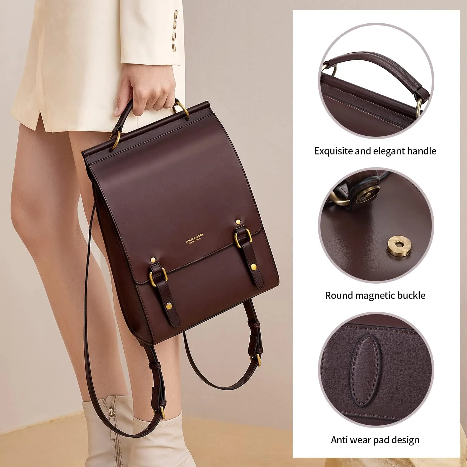 Cnoles Leather Backpack Purse For Women Fashion Ladies Vintage Bags Casual College Travel Backpacks Bag Black