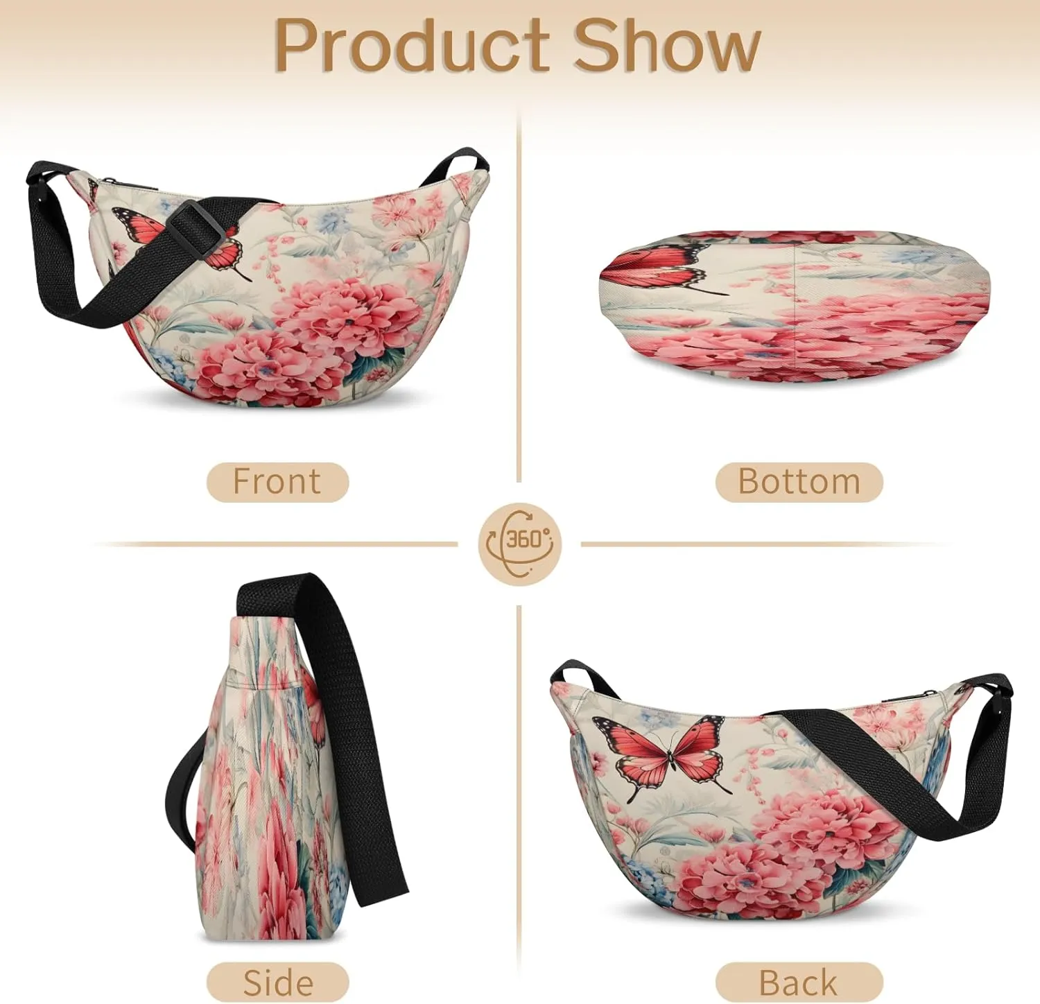 Crescent Crossbody Bag for Women Men, Lightweight Small Sling Hobos Dumpling Bag Crescent Purse, Crescent Moon Bags