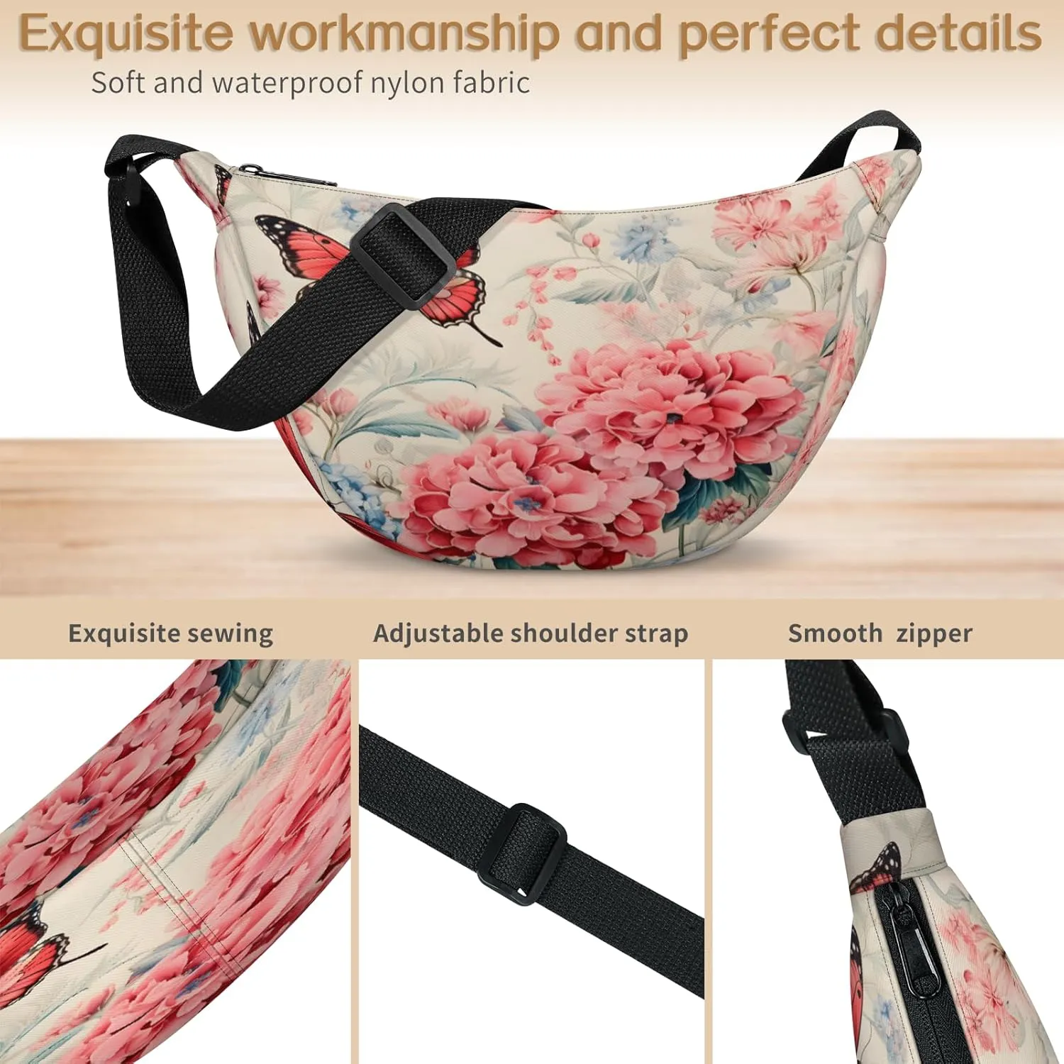 Crescent Crossbody Bag for Women Men, Lightweight Small Sling Hobos Dumpling Bag Crescent Purse, Crescent Moon Bags