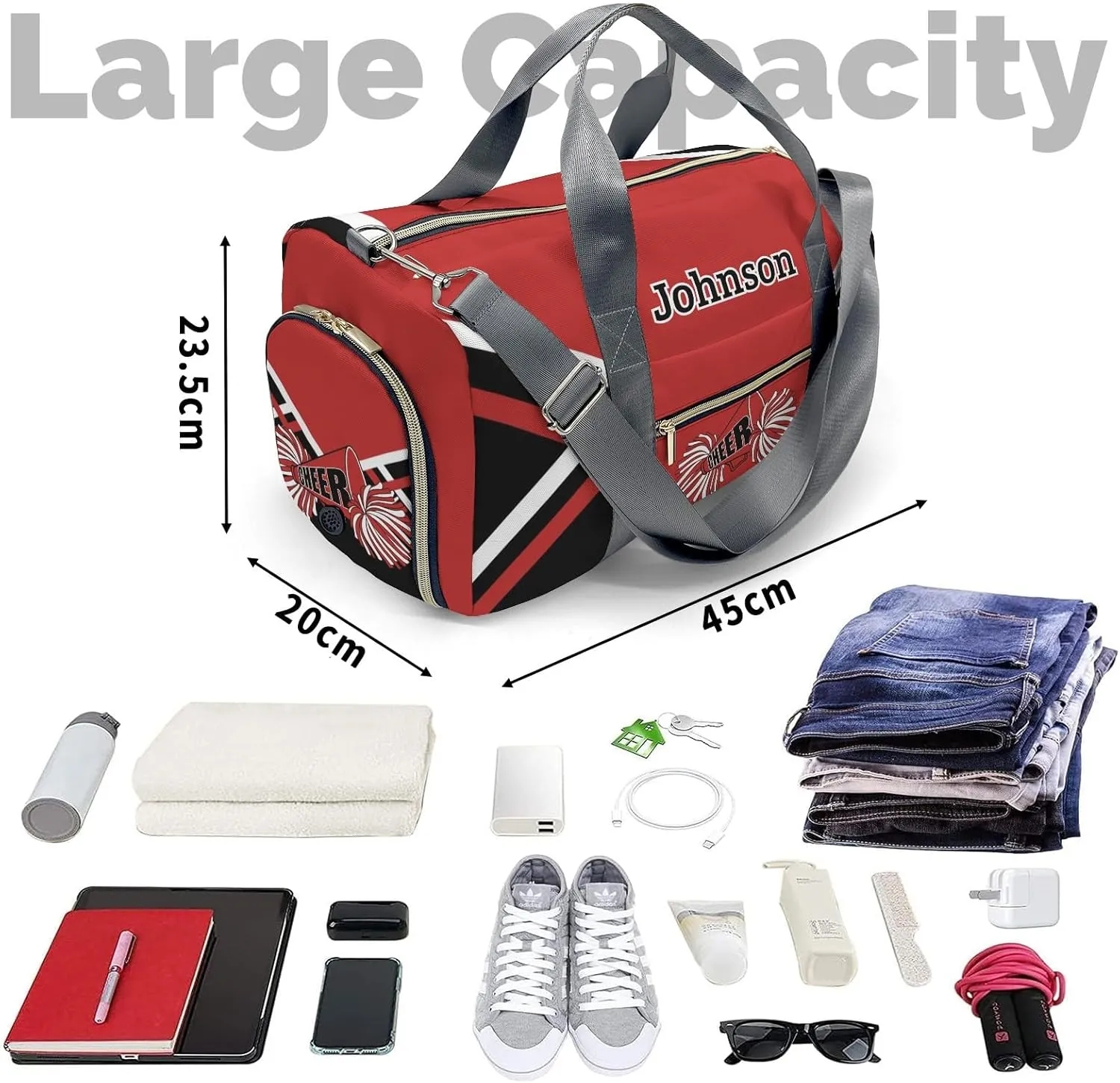 Custom Red Cheer Cheerleader Multifunction Sport Duffel Bag Gym Travel Perform Training Weekender Bags Getaway Bags