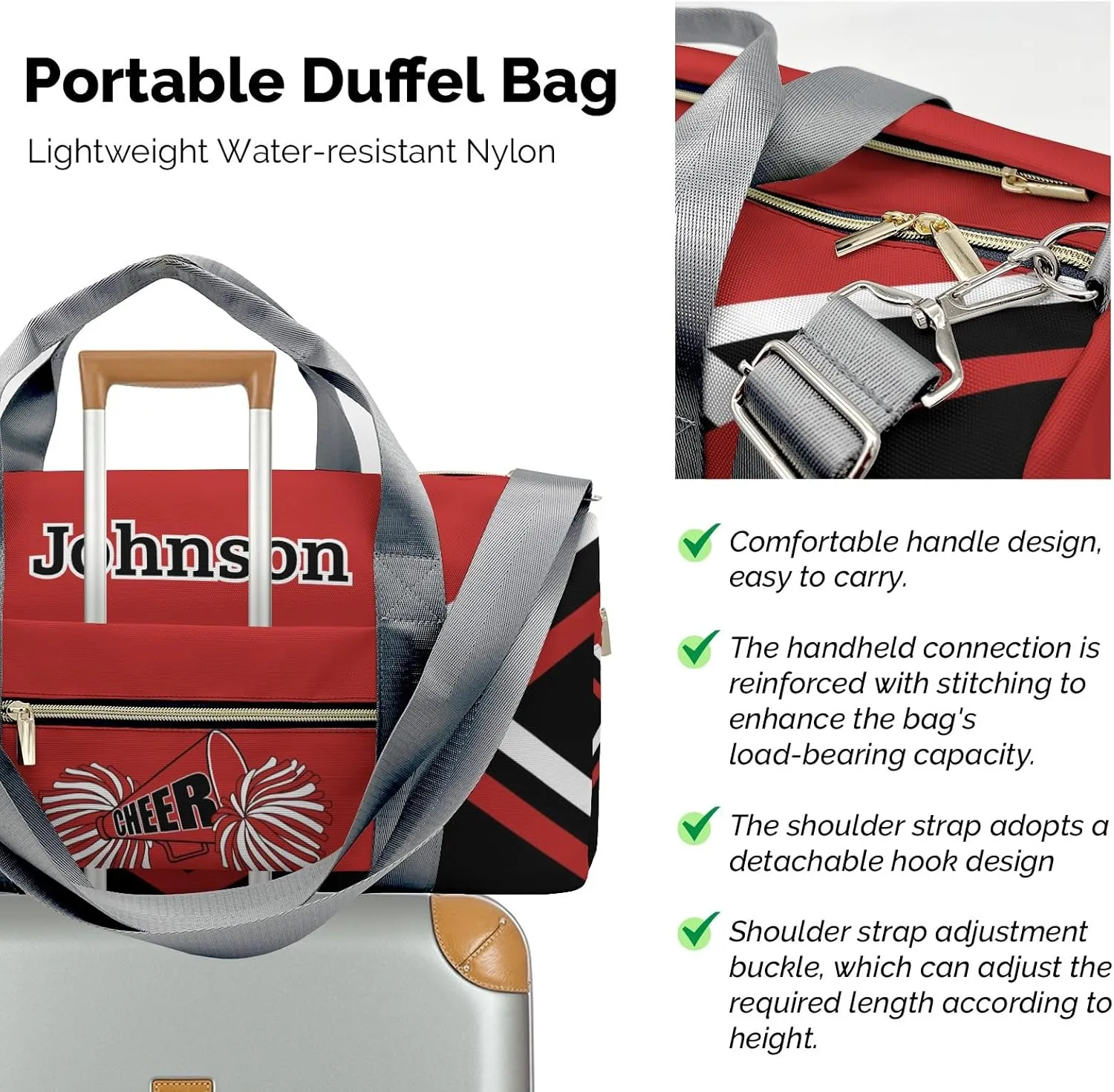 Custom Red Cheer Cheerleader Multifunction Sport Duffel Bag Gym Travel Perform Training Weekender Bags Getaway Bags