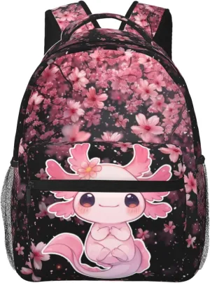 Cute Axolotl Backpack for Boys Girls Bookbags Lightweight Adjustable Elementary Middle High School Bags for Kids Children Teenagers Travel Daypack Laptop Hiking Backpacks