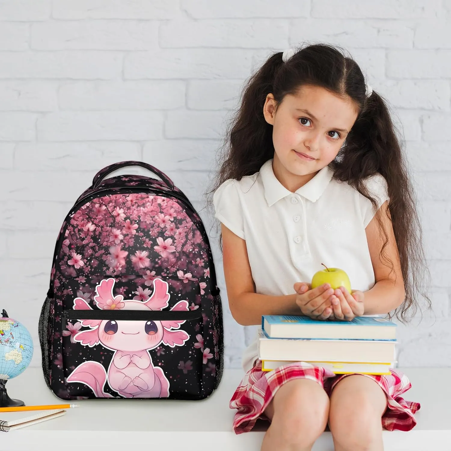 Cute Axolotl Backpack for Boys Girls Bookbags Lightweight Adjustable Elementary Middle High School Bags for Kids Children Teenagers Travel Daypack Laptop Hiking Backpacks