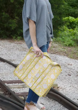 Farylina Mixed Floral Print Quilted Jane Tote Bag in Yellow FINAL SALE