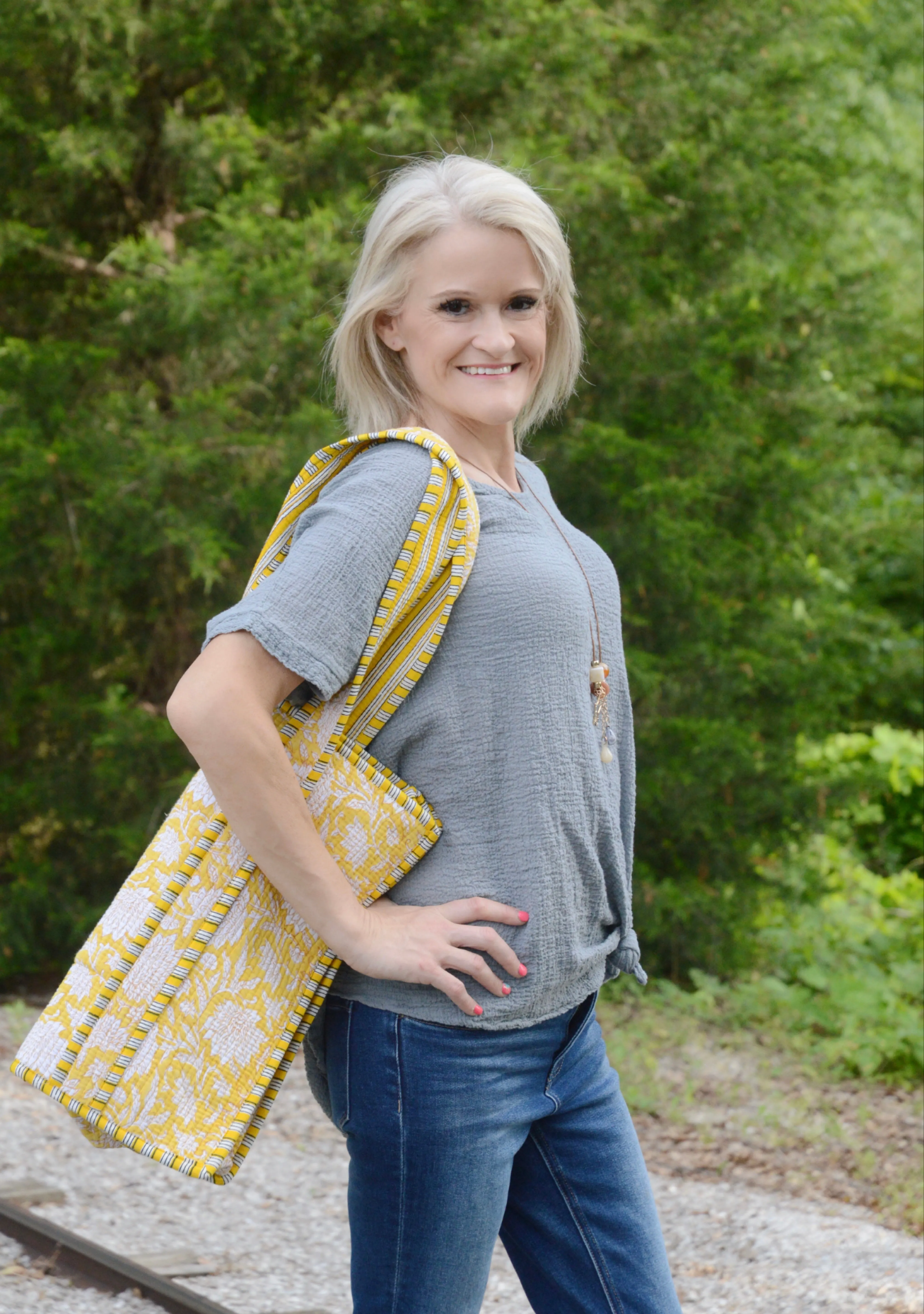 Farylina Mixed Floral Print Quilted Jane Tote Bag in Yellow FINAL SALE