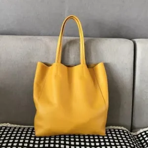 Fashion Womens Yellow Leather Vertical Tote Bags Yellow Shoulder Tote Bags Yellow Handbags Tote For Women