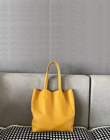 Fashion Womens Yellow Leather Vertical Tote Bags Yellow Shoulder Tote Bags Yellow Handbags Tote For Women