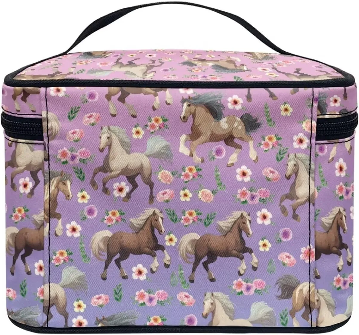 Flashideas Broken Flower Horse Large Capacity Travel Toiletry Bag Multifunctional Zipper Makeup Organizer Makeup Bag for Purse Toiletry Bag for Skincare Makeup Organizer Bag