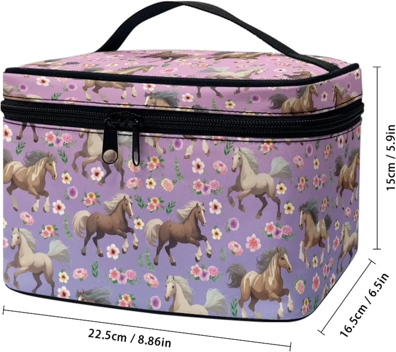 Flashideas Broken Flower Horse Large Capacity Travel Toiletry Bag Multifunctional Zipper Makeup Organizer Makeup Bag for Purse Toiletry Bag for Skincare Makeup Organizer Bag