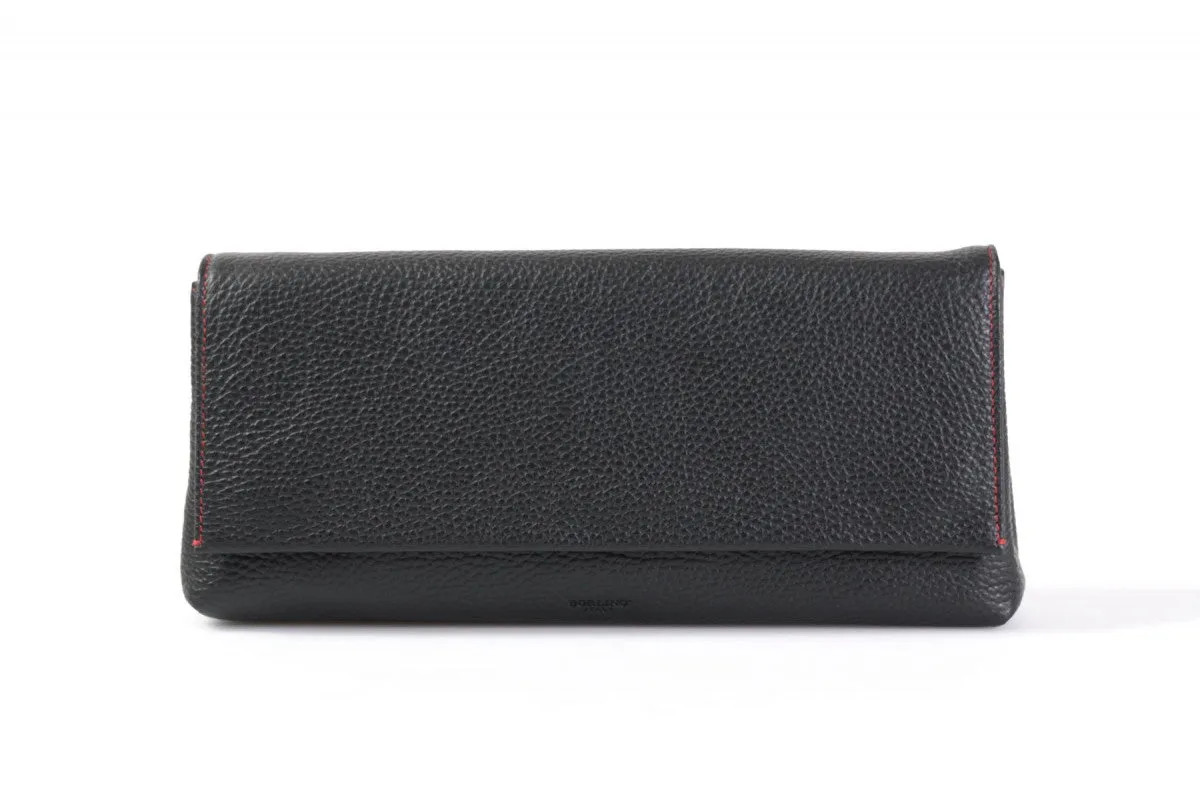 Handmade Italian Leather Clutch - Rimini - Onyx Black - Lava Red Trim