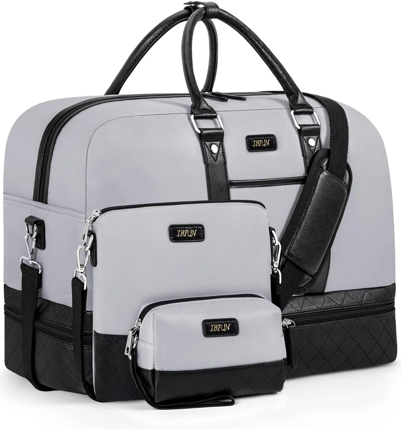 IBFUN Weekender Bags for Women, Large Overnight Bag Canvas Travel Duffel Bag Carry On Tote with Shoe Compartment 21" 3Pcs Set