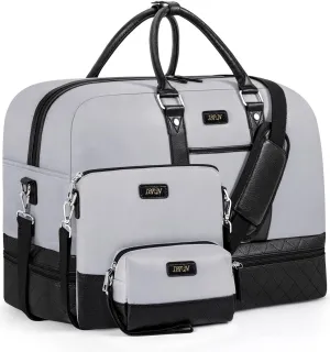 IBFUN Weekender Bags for Women, Large Overnight Bag Canvas Travel Duffel Bag Carry On Tote with Shoe Compartment 21" 3Pcs Set